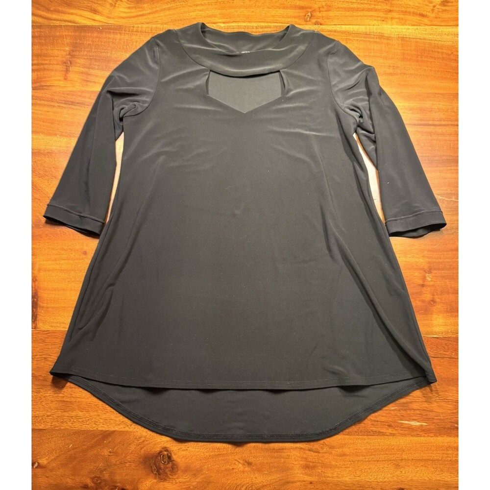 Sympli Black Keyhole Cutout Tunic Top Womens 8 Jersey Stretch 3/4 Sleeve Trapeze